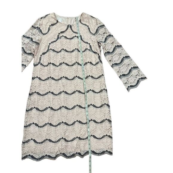 London Times Sz 14 Light Pink Gray Multi Lace Overlay Sheath Dress - Picture 8 of 11